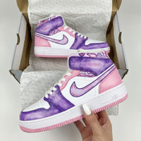 Custom AF 1s Shoes with Swirl Pattern Baby Pink and Purple