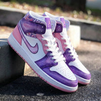 Custom AF 1s Shoes with Swirl Pattern Baby Pink and Purple