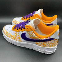 Custom AF 1s Shoes with Vibrant Orange and Purple Crackle
