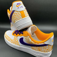 Custom AF 1s Shoes with Vibrant Orange and Purple Crackle