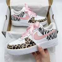 Custom AF 1s Shoes Zebra Leopard Prints Pink