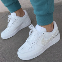 Custom AF 1s Personalized Weeding Shoes Pearl Decorated Swoosh Lace
