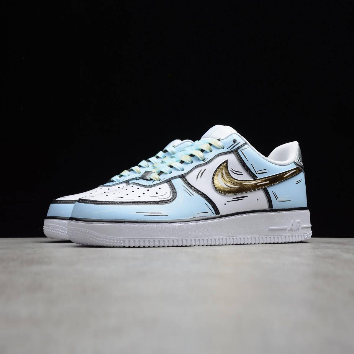 Custom Air Force 1 Baby Blue With Cartoon - style Pattern