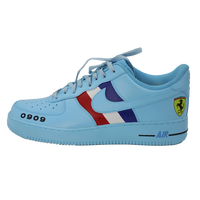 Custom Air Force 1 Baby Blue With Ferrari Logo And Striped Pattern