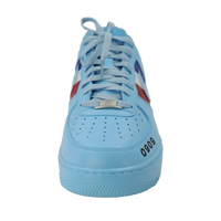 Custom Air Force 1 Baby Blue With Ferrari Logo And Striped Pattern
