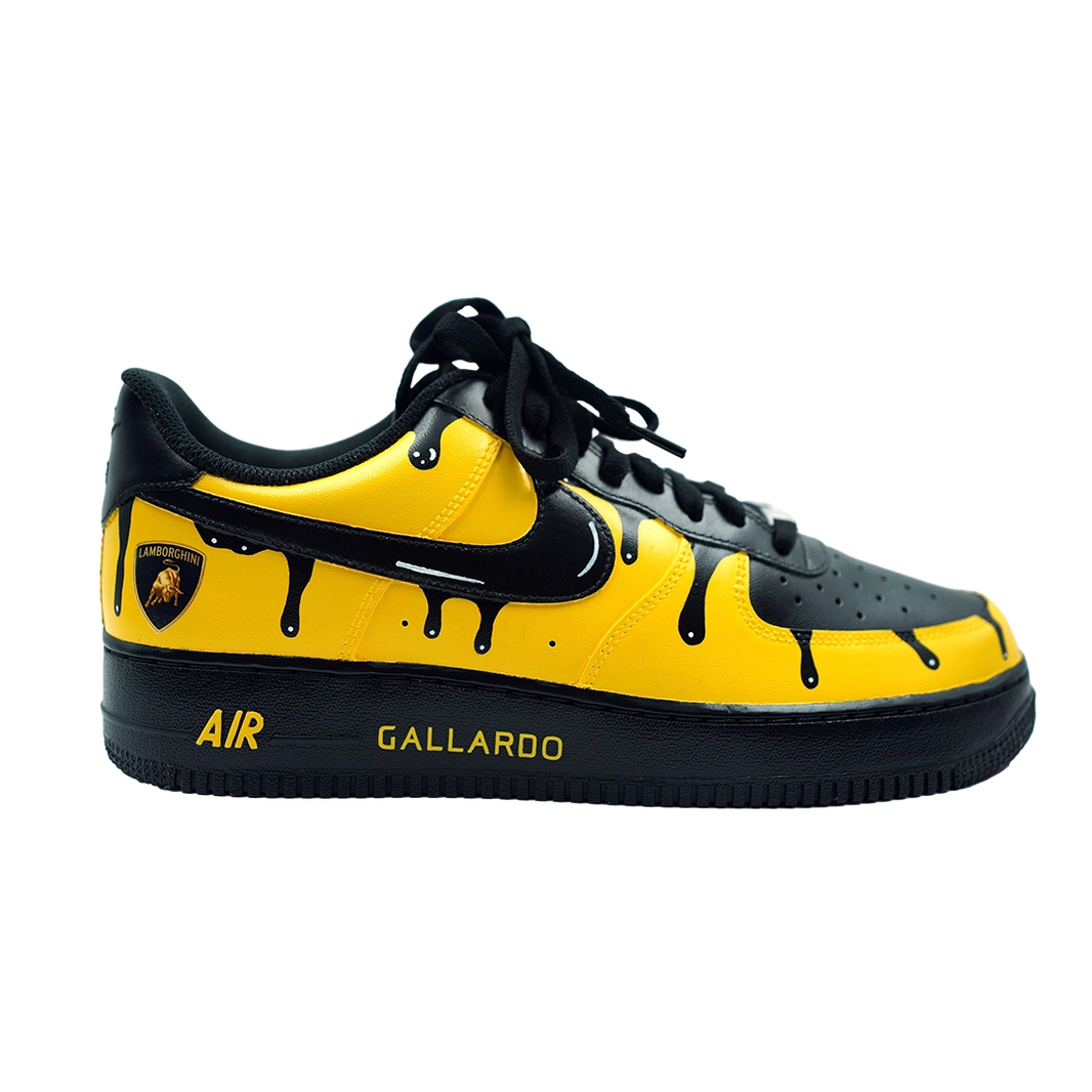 Custom Air Force 1 Black And Yellow Drip Design With Lamborghini Logo