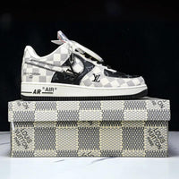 Custom Air Force 1 Black White Checkerboard With LV Logo