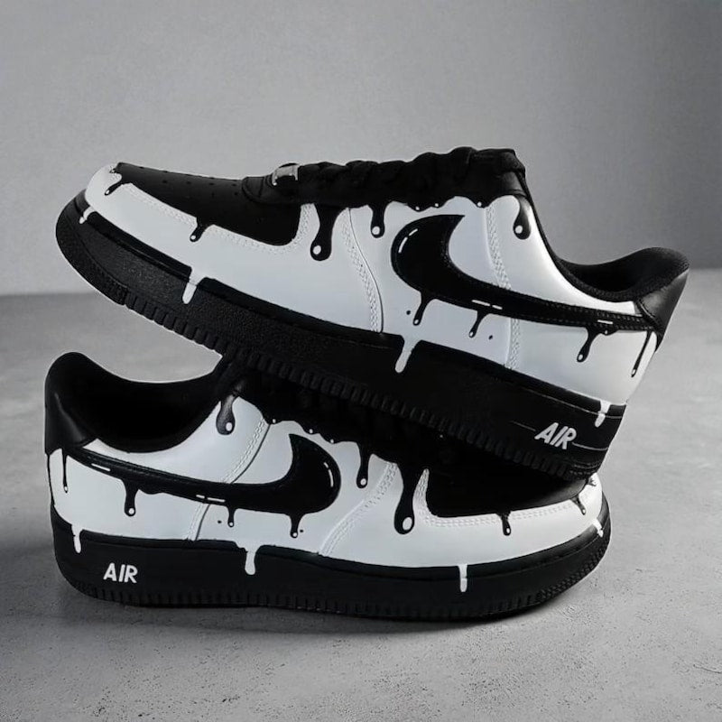 Custom Air Force 1 Black White Drip Cartoon