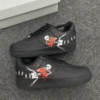 Custom Air Force 1 Black With Skull And Rose Design