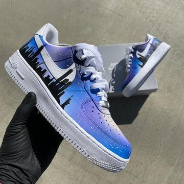 Custom Air Force 1 Blue And Purple With City Skyline