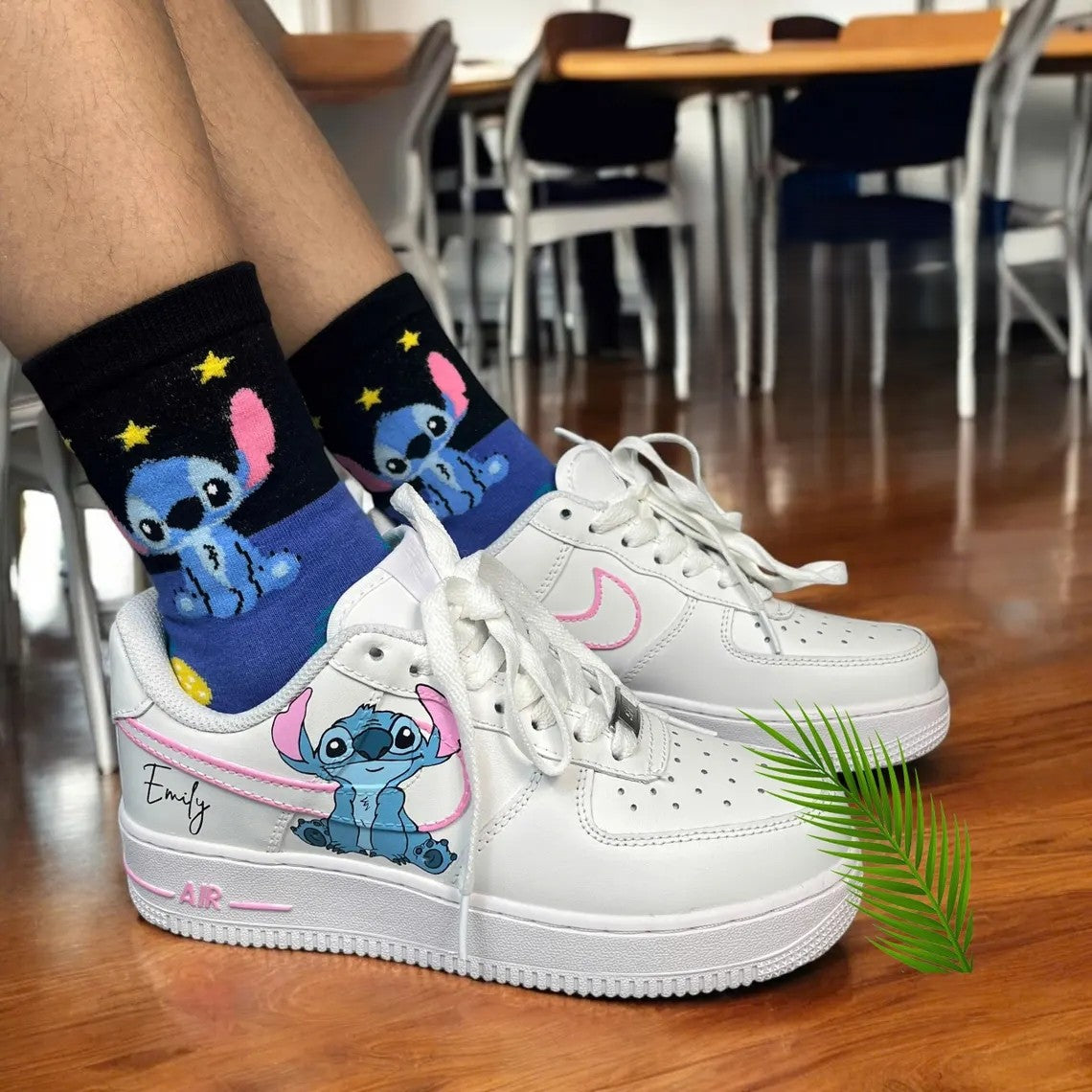 Custom Air Force 1 Blue Stitch Pattern Pink Swoosh Outline