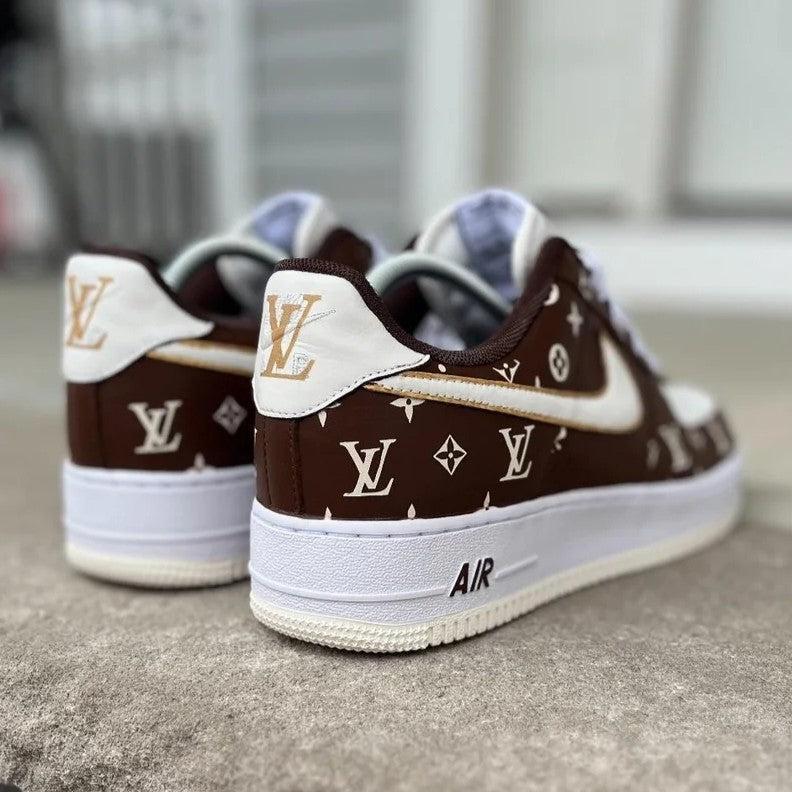 Custom Air Force 1 Brown and Cream With LV Pattern