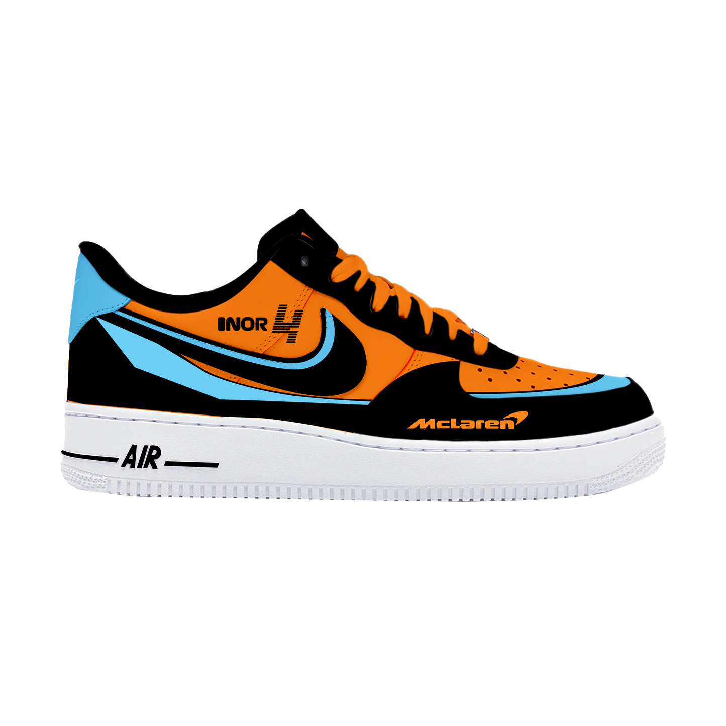 Custom Air Force 1 Orange Black And Light Blue Logo Design