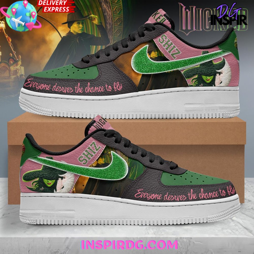 Custom Air Force 1 Pink Green Wicked - The Musical Theme