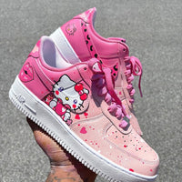 Custom Air Force 1 Pink With Hello Kitty And Heart Patterns