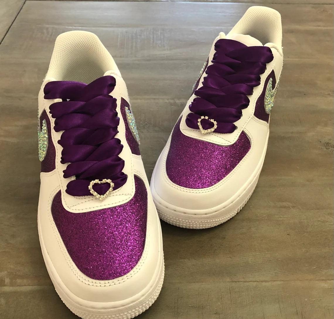 Custom Air Force 1 Purple Glitter With Rhinestones Swoosh