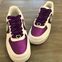 Custom Air Force 1 Purple Glitter With Rhinestones Swoosh