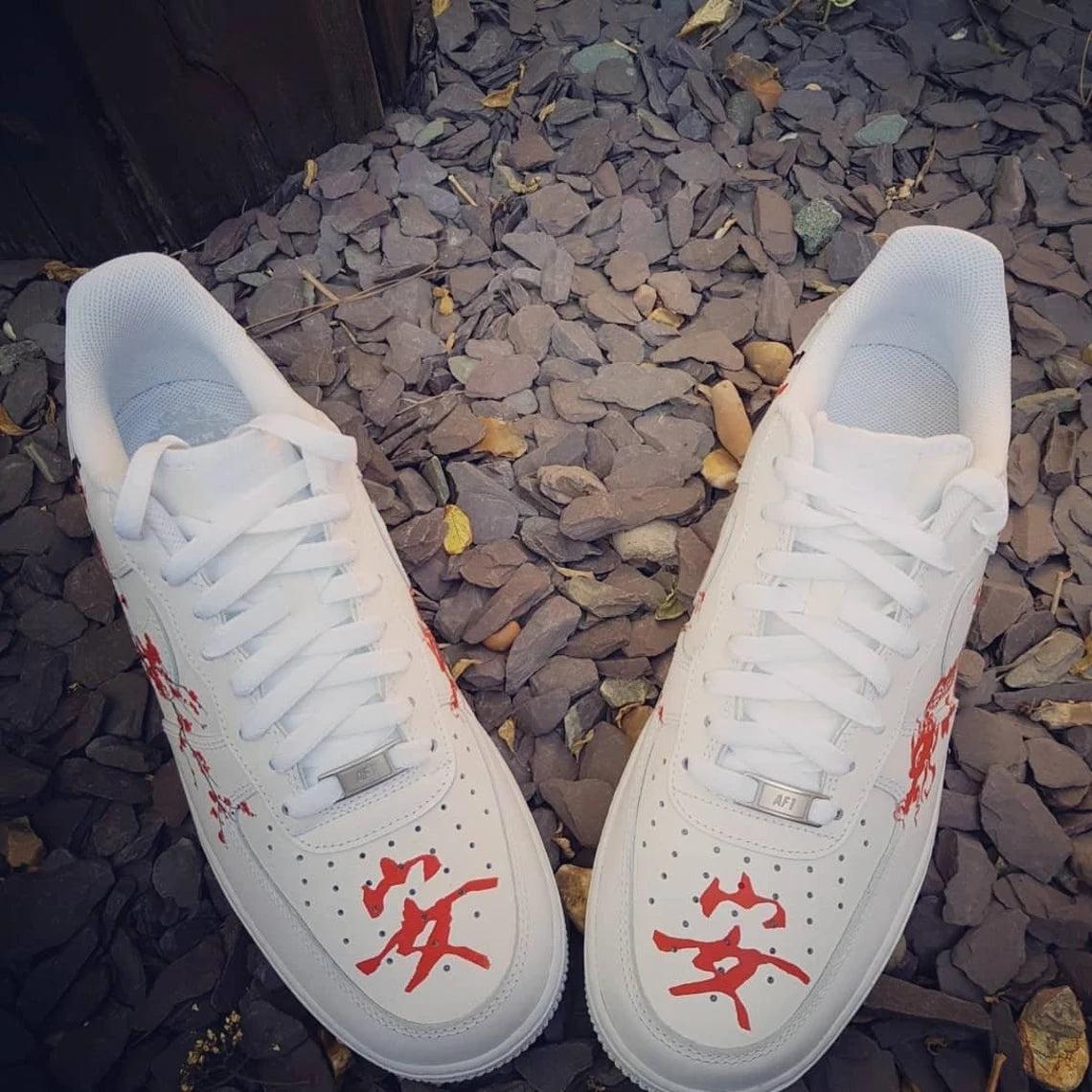 Custom Air Force 1 Red Dragon and Plum Blossom Design