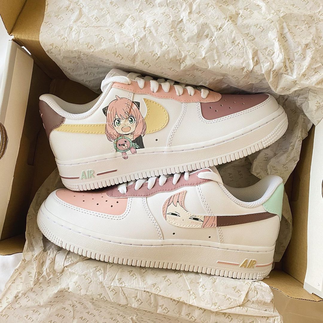 Custom Air Force 1 Shoes Anime Character Design Baby Pink Yellow