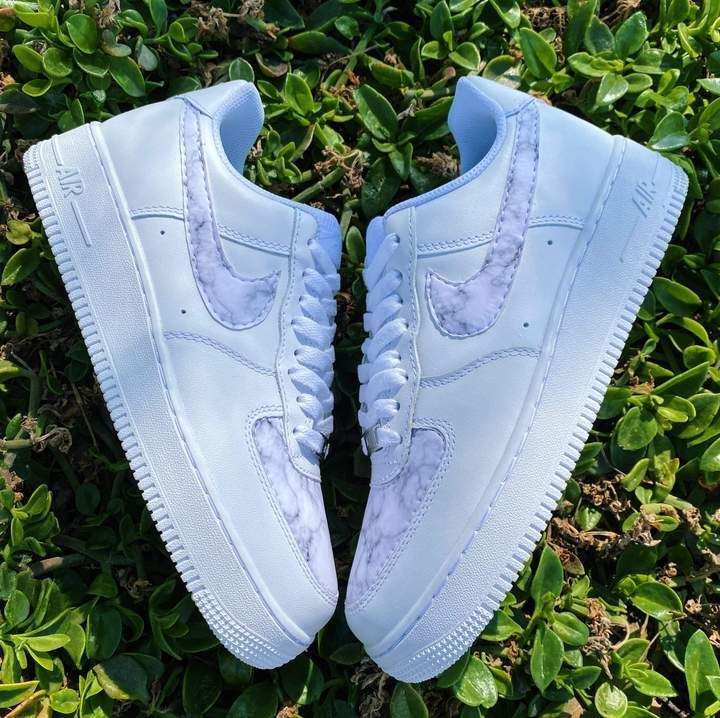 Custom Air Force 1 Shoes Marble Baby Blue