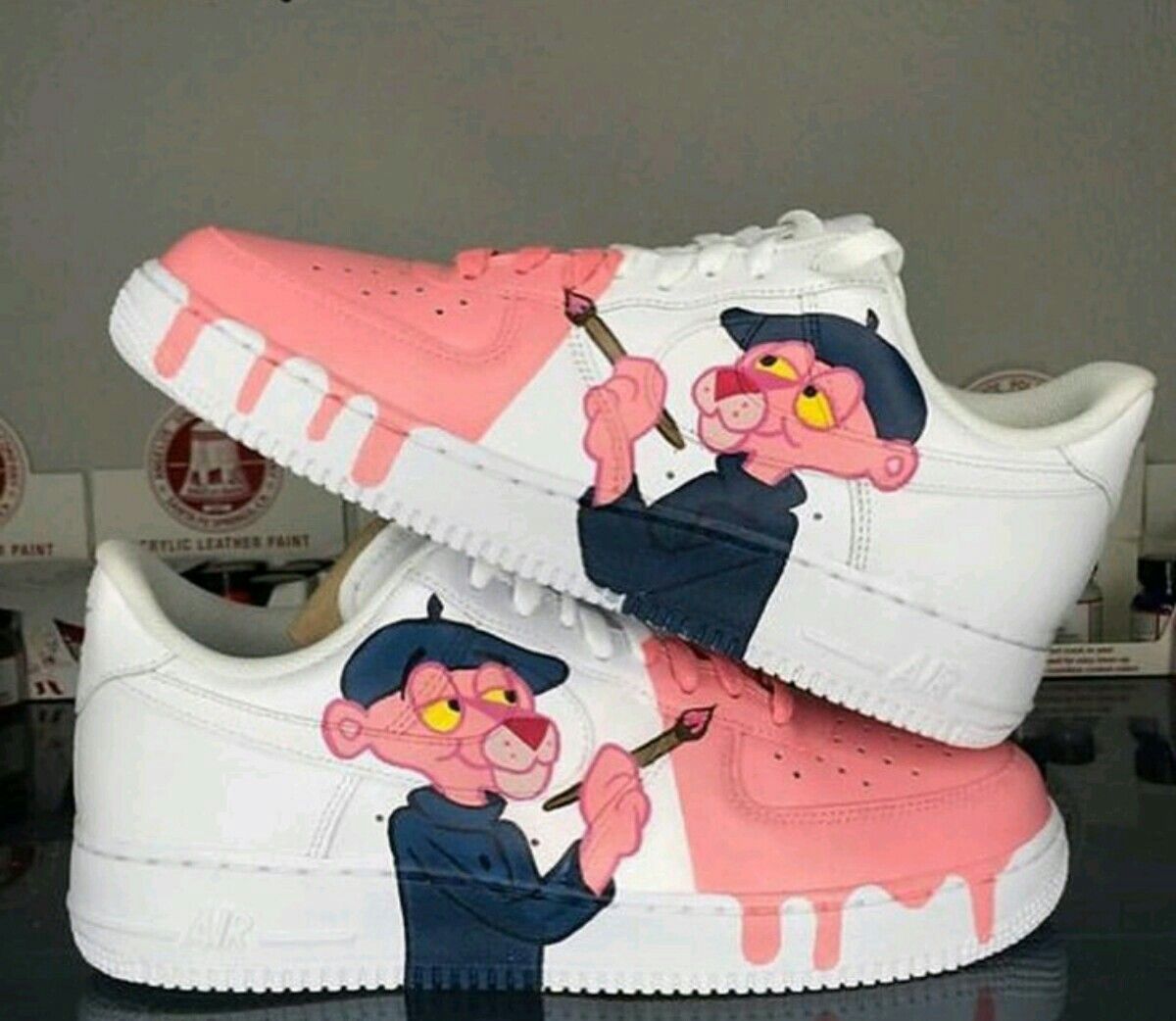 Custom Air Force 1 Shoes Pink Panther Design Pink Navy Blue