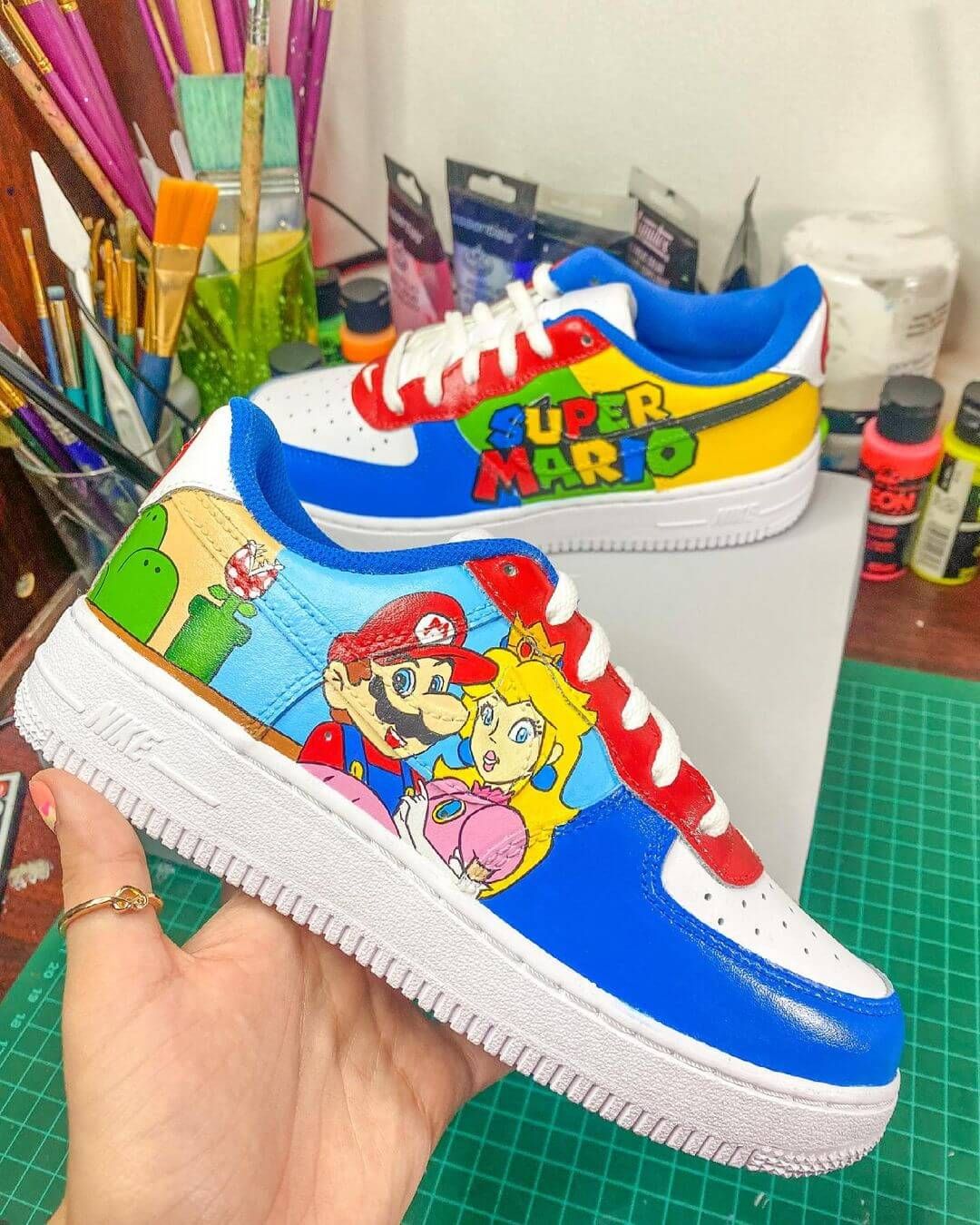 Custom Air Force 1 Shoes Super Mario Theme Blue Red Yellow