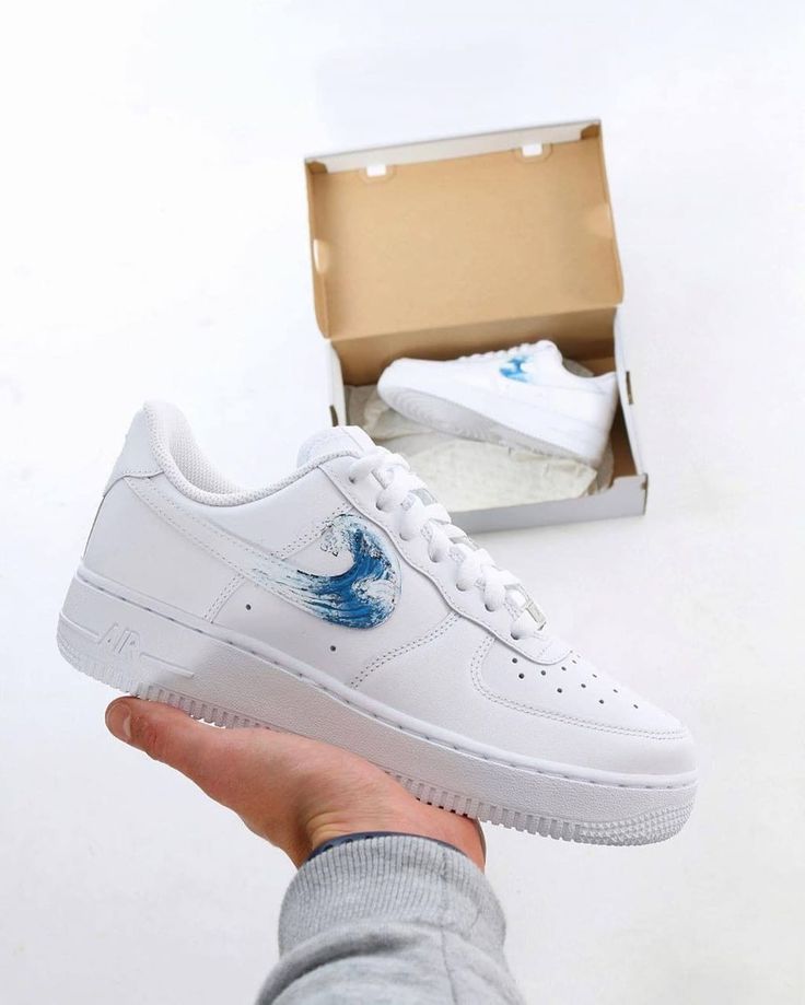 Custom Air Force 1 Shoes Wave Design Blue