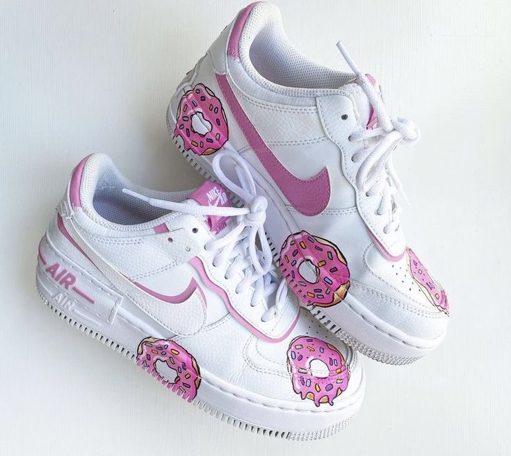 Custom Air Force 1 Shoes with Donut Pattern Baby Pink