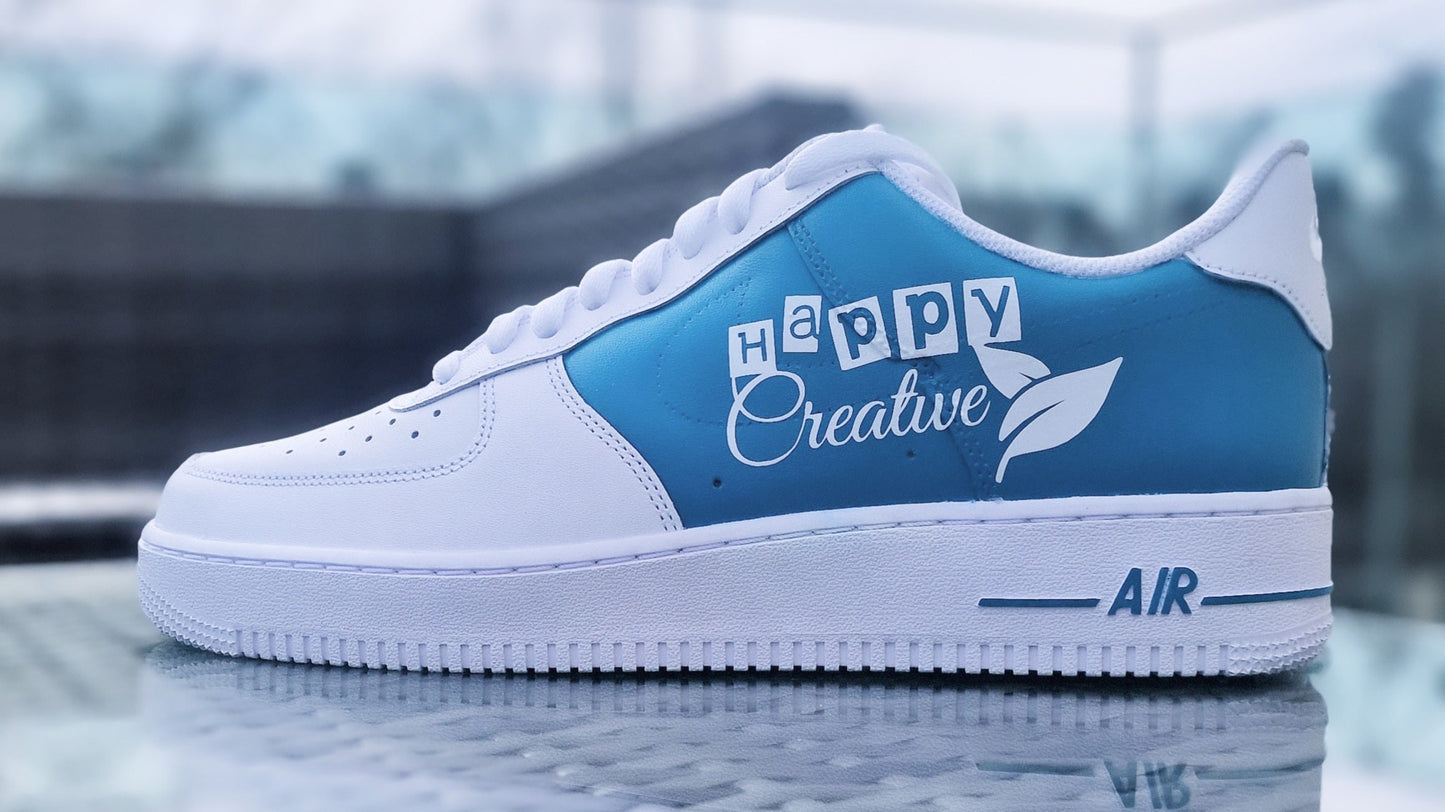 Custom Air Force 1 White And Blue With Happy Creative Print