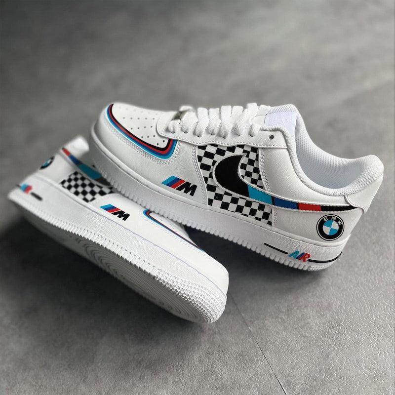Custom Air Force 1 White Black Checkerboard BMW Design