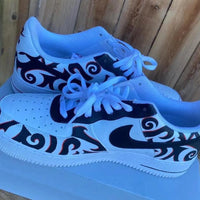 Custom Air Force 1 White Black Swirl Pattern
