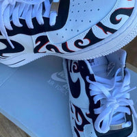 Custom Air Force 1 White Black Swirl Pattern