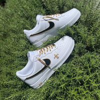 Custom Air Force 1 White Black Swoosh With Gold Accents