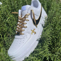 Custom Air Force 1 White Black Swoosh With Gold Accents