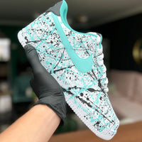 Custom Air Force 1 White Black Teal Splatter