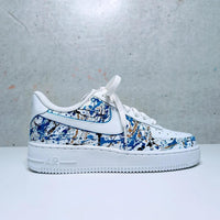 Custom Air Force 1 White Blue And Gold Splatter Pattern