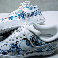Custom Air Force 1 White Blue And Gold Splatter Pattern