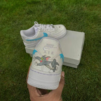 Custom Air Force 1 White Blue Drip And Tom And Jerry Pattern