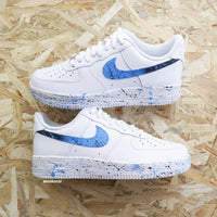 Custom Air Force 1 White Blue Splatter
