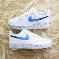 Custom Air Force 1 White Blue Splatter