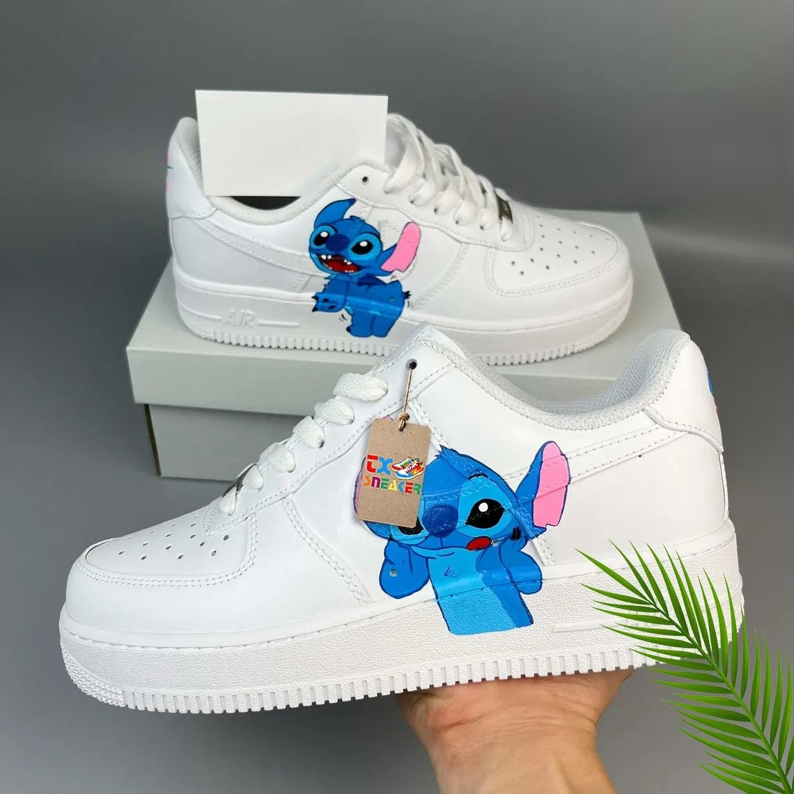 Custom Air Force 1 White Blue Stitch Pattern