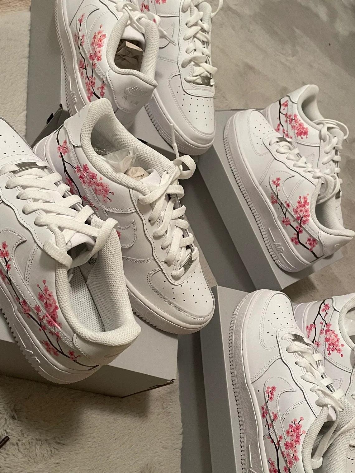 Custom Air Force 1 White Cherry Blossom Design