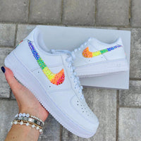 Custom Air Force 1 White Embellished With Rainbow Glitter Swoosh