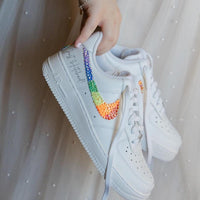 Custom Air Force 1 White Embellished With Rainbow Glitter Swoosh