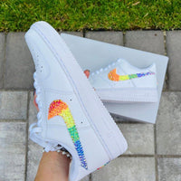 Custom Air Force 1 White Embellished With Rainbow Glitter Swoosh