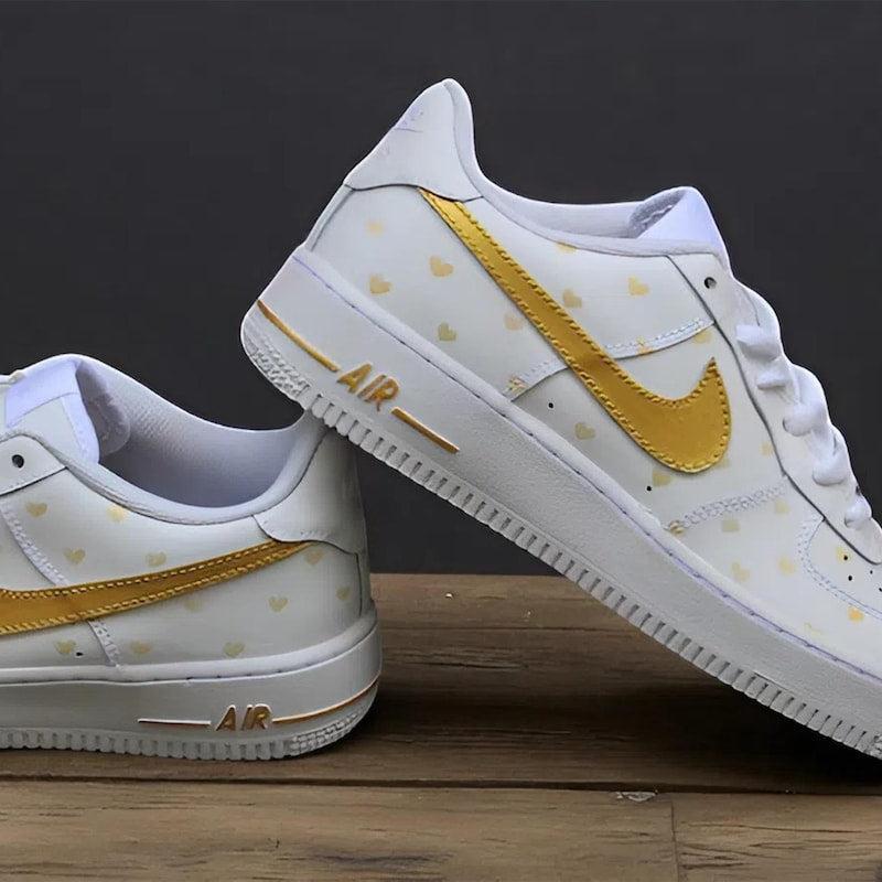 Custom Air Force 1 White Gold Heart