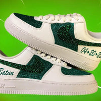 Custom Air Force 1 White Green Glitter With Rhinestones