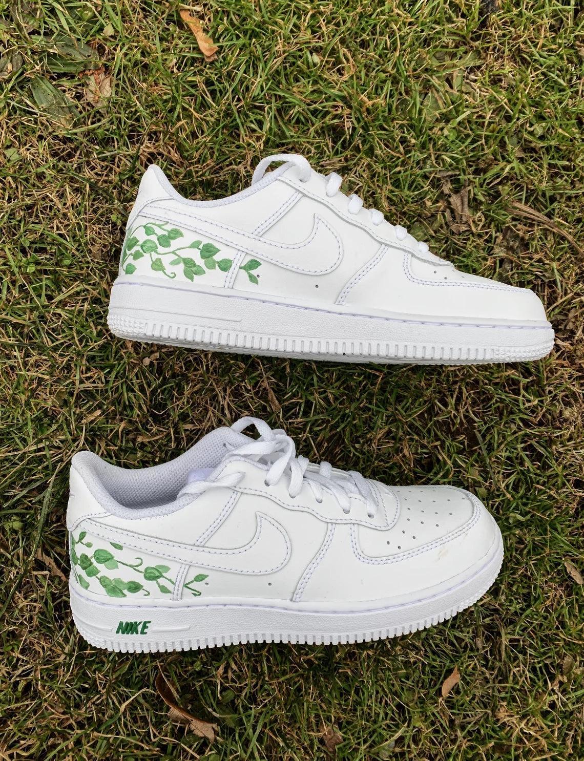 Custom Air Force 1 White Green Vine Pattern