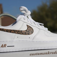 Custom Air Force 1 White Khaki Leopard Print Swoosh