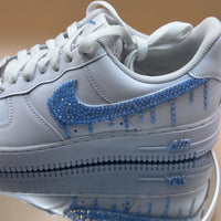 Custom Air Force 1 White Light Blue Dripping Rhinestones Swoosh
